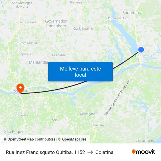 Rua Inez Francisqueto Quitiba, 1152 to Colatina map