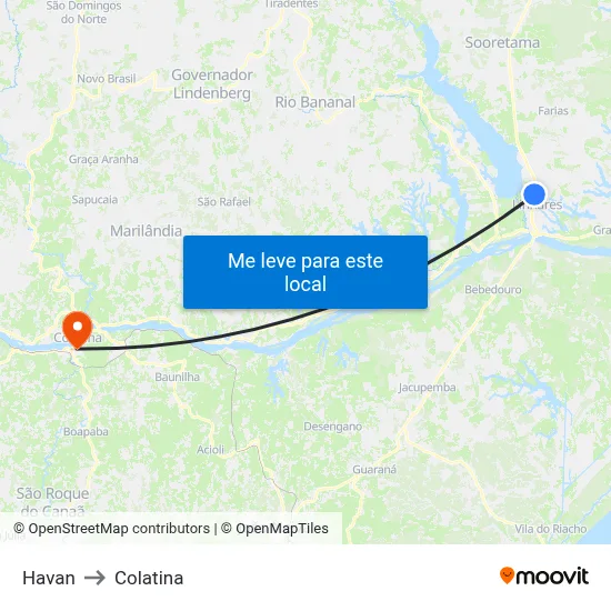 Havan to Colatina map