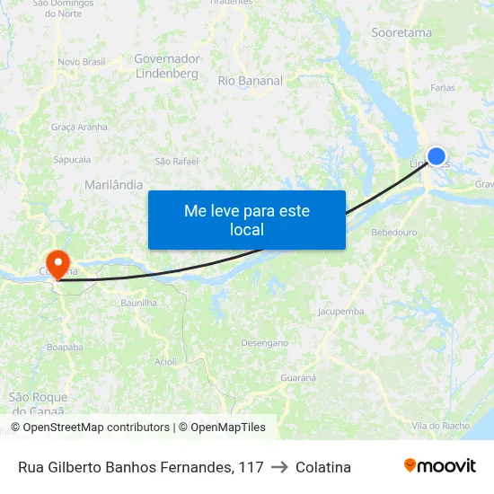 Rua Gilberto Banhos Fernandes, 117 to Colatina map