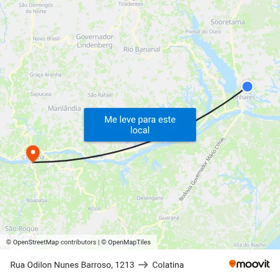 Rua Odilon Nunes Barroso, 1213 to Colatina map