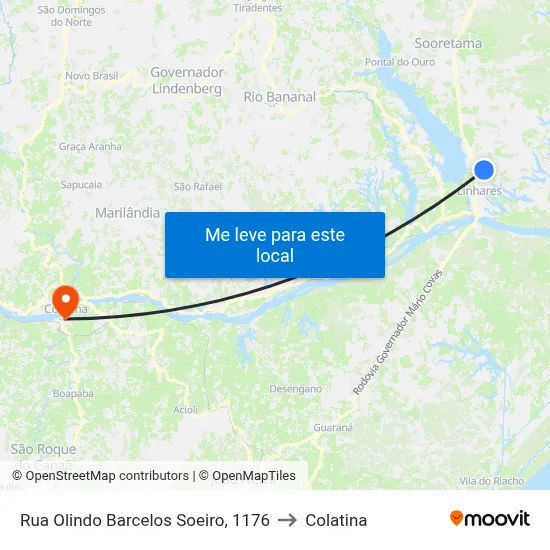 Rua Olindo Barcelos Soeiro, 1176 to Colatina map