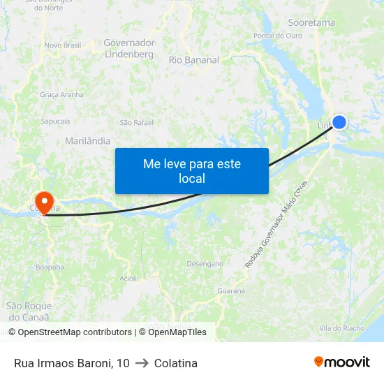 Rua Irmaos Baroni, 10 to Colatina map
