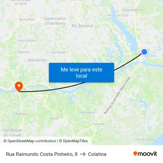 Rua Raimundo Costa Pinheiro, 8 to Colatina map