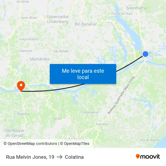 Rua Melvin Jones, 19 to Colatina map