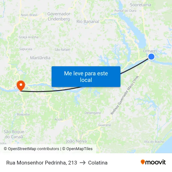 Rua Monsenhor Pedrinha, 213 to Colatina map