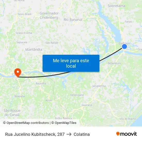 Rua Jucelino Kubitscheck, 287 to Colatina map