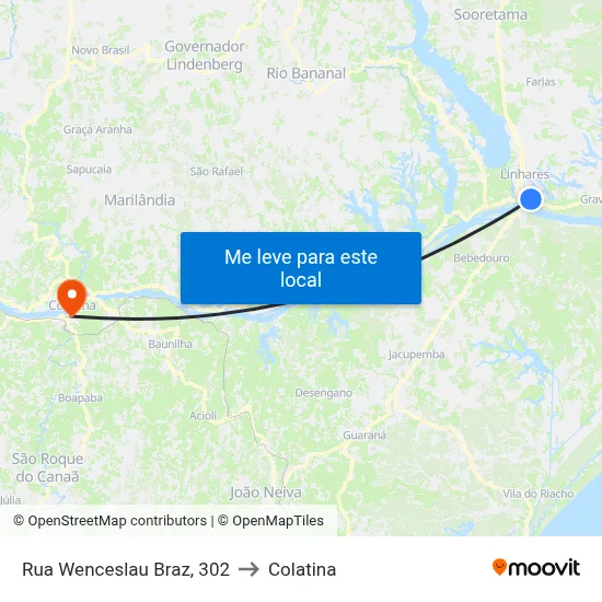 Rua Wenceslau Braz, 302 to Colatina map