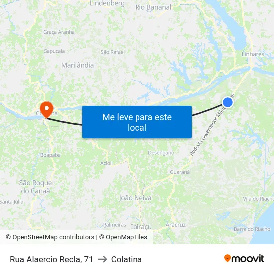 Rua Alaercio Recla, 71 to Colatina map