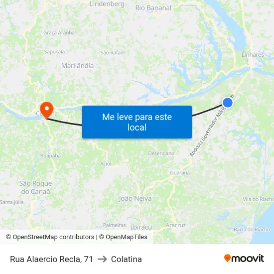 Rua Alaercio Recla, 71 to Colatina map