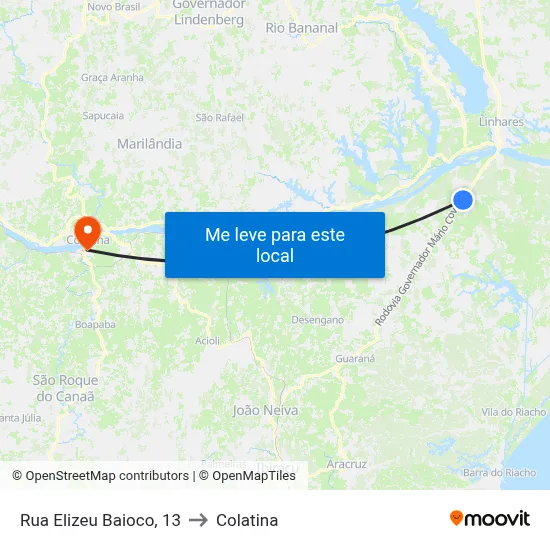 Rua Elizeu Baioco, 13 to Colatina map