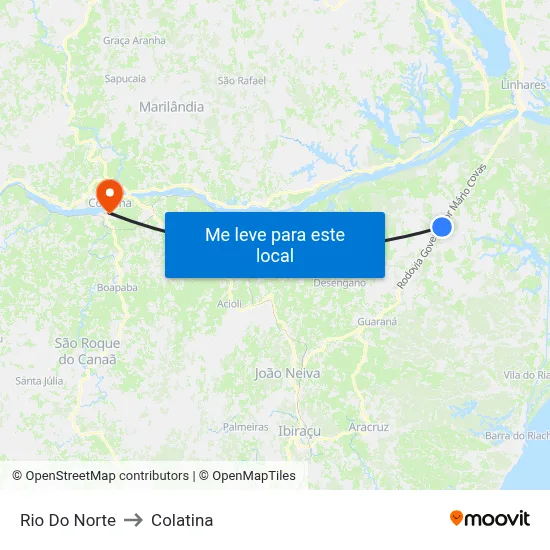 Rio Do Norte to Colatina map