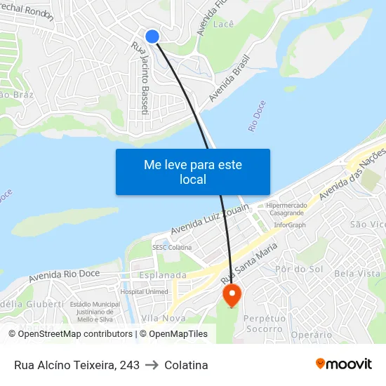 Rua Alcíno Teixeira, 243 to Colatina map