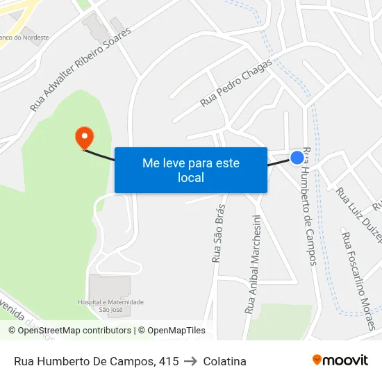 Rua Humberto De Campos, 415 to Colatina map