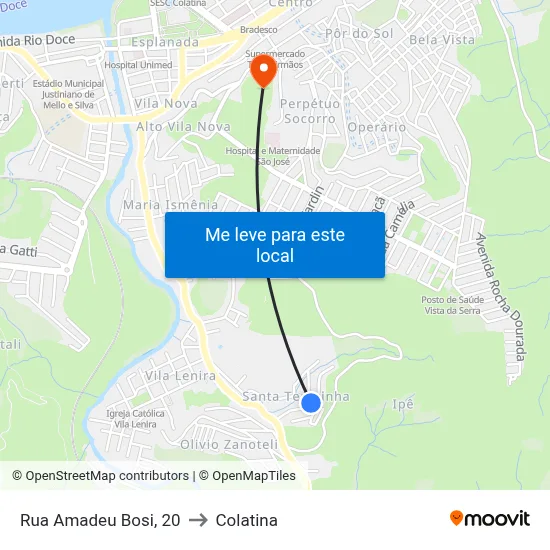 Rua Amadeu Bosi, 20 to Colatina map