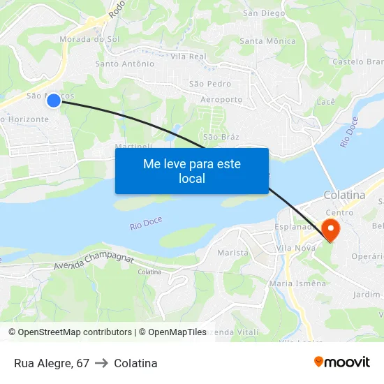 Rua Alegre, 67 to Colatina map