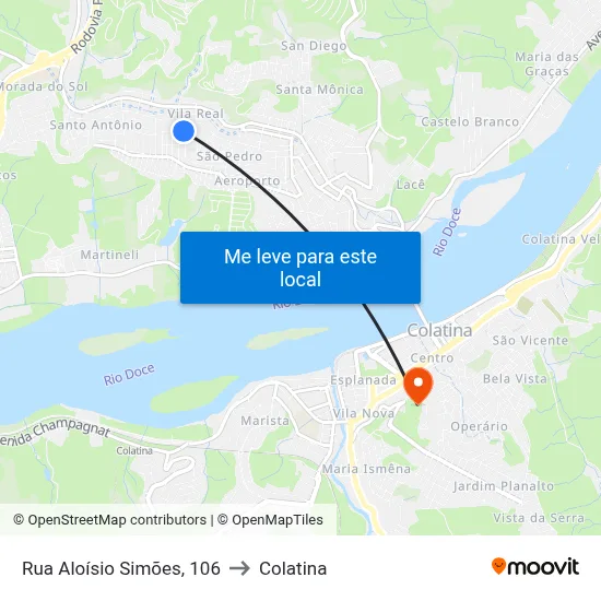 Rua Aloísio Simões, 106 to Colatina map
