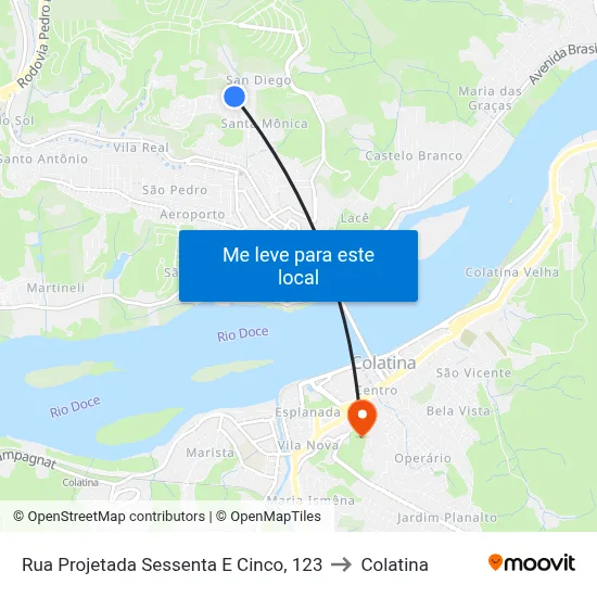 Rua Projetada Sessenta E Cinco, 123 to Colatina map