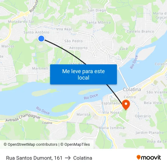 Rua Santos Dumont, 161 to Colatina map