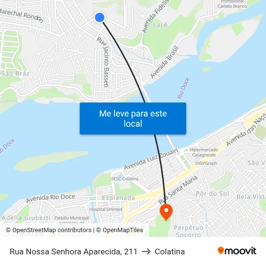 Rua Nossa Senhora Aparecida, 211 to Colatina map