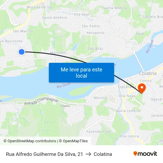 Rua Alfredo Guilherme Da Silva, 21 to Colatina map
