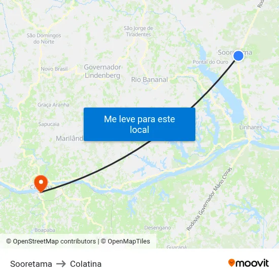 Sooretama to Colatina map