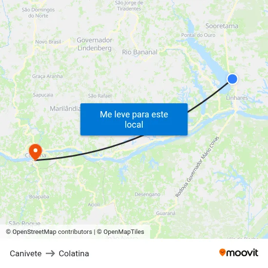 Canivete to Colatina map