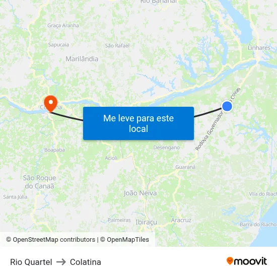 Rio Quartel to Colatina map