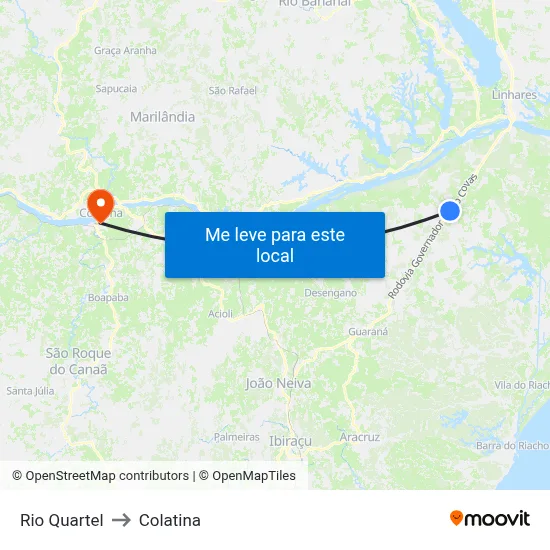 Rio Quartel to Colatina map