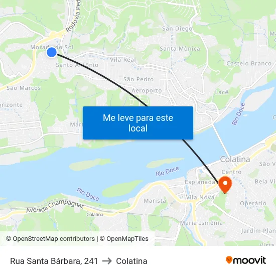 Rua Santa Bárbara, 241 to Colatina map