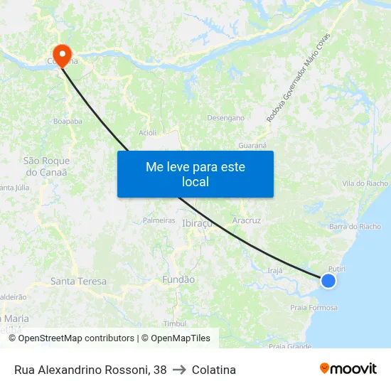 Rua Alexandrino Rossoni, 38 to Colatina map