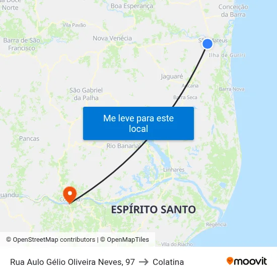 Rua Aulo Gélio Oliveira Neves, 97 to Colatina map
