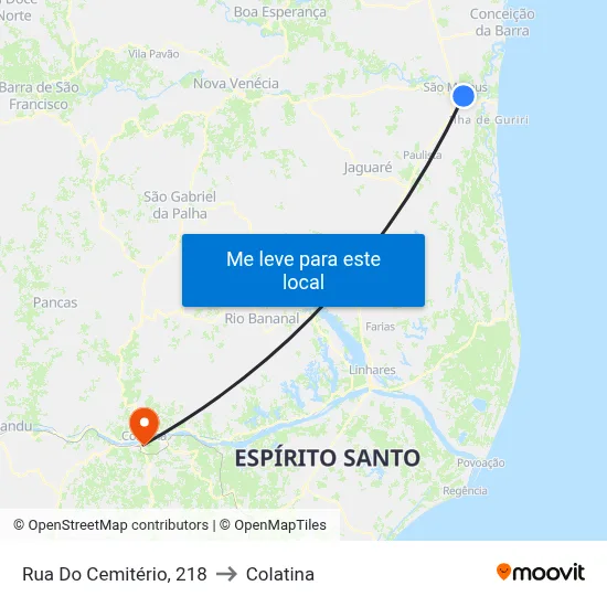 Rua Do Cemitério, 218 to Colatina map