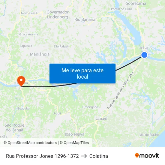 Rua Professor Jones 1296-1372 to Colatina map