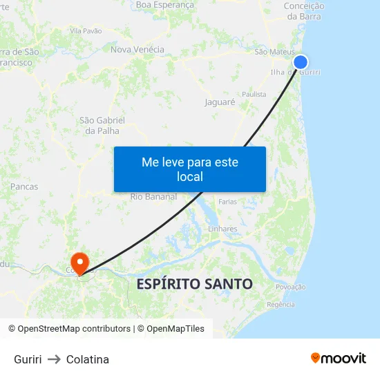 Guriri to Colatina map