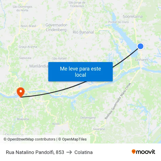 Rua Natalino Pandolfi, 853 to Colatina map