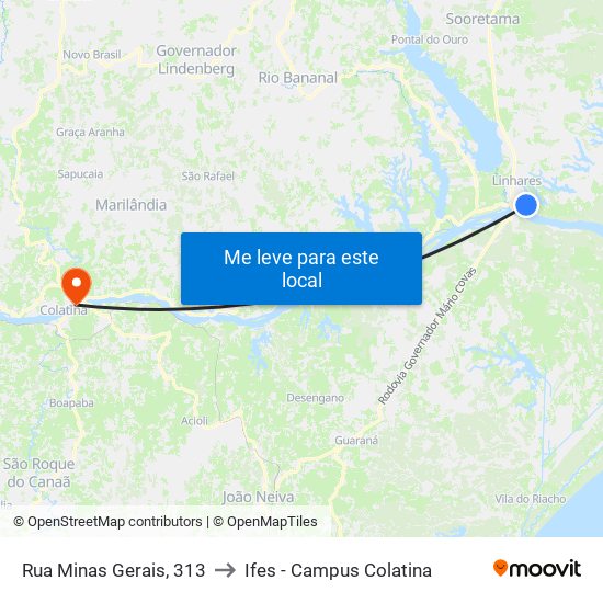 Rua Minas Gerais, 313 to Ifes - Campus Colatina map