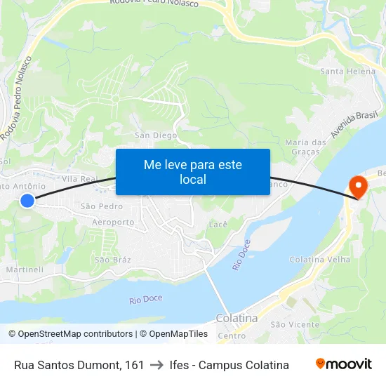 Rua Santos Dumont, 161 to Ifes - Campus Colatina map