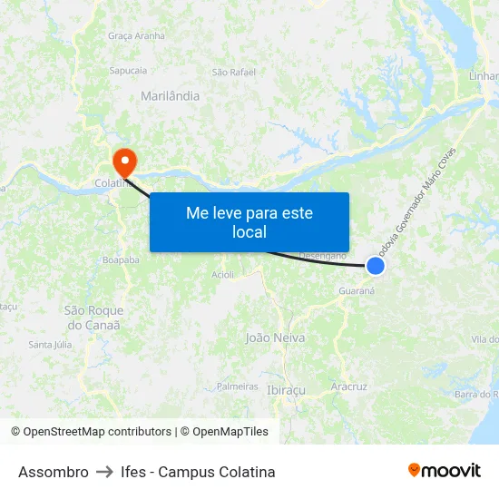 Assombro to Ifes - Campus Colatina map