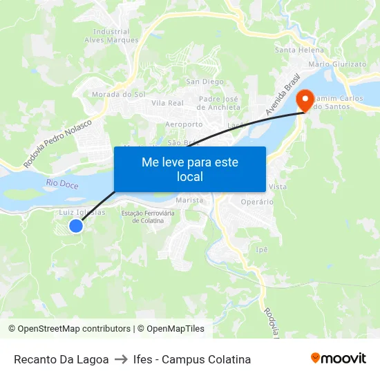 Recanto Da Lagoa to Ifes - Campus Colatina map