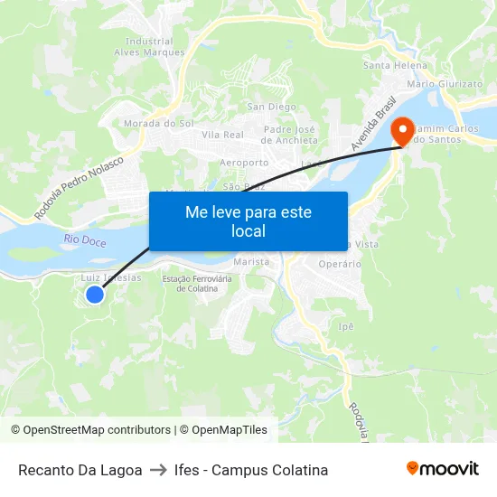 Recanto Da Lagoa to Ifes - Campus Colatina map