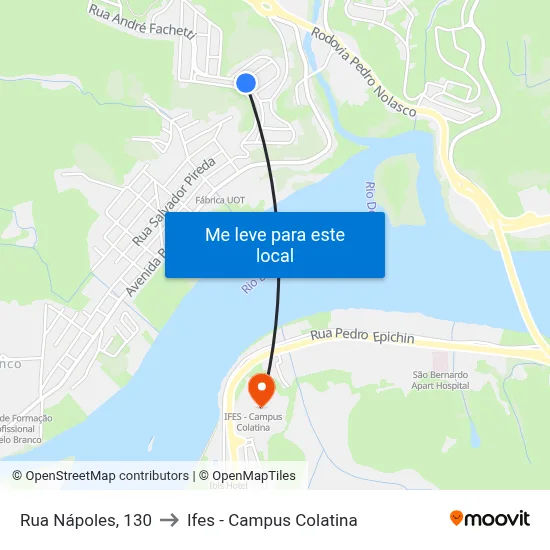 Rua Nápoles, 130 to Ifes - Campus Colatina map