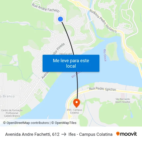 Avenida Andre Fachetti, 612 to Ifes - Campus Colatina map