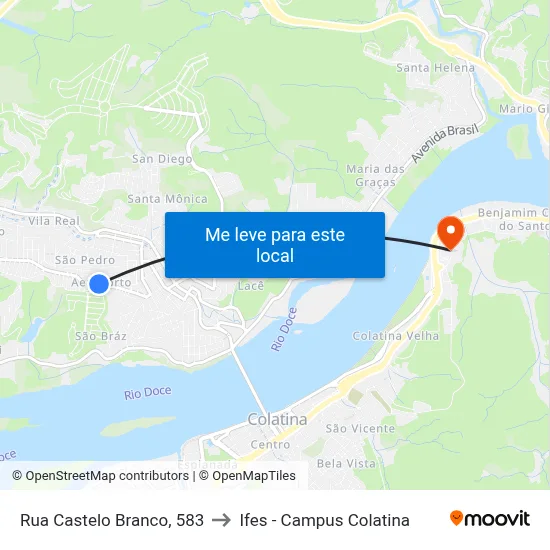 Rua Castelo Branco, 583 to Ifes - Campus Colatina map