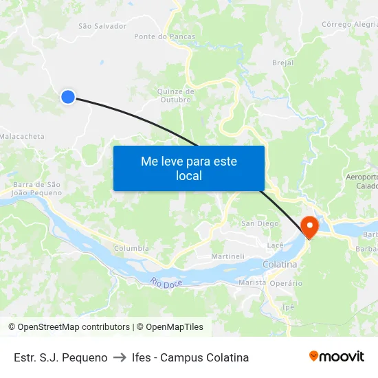 Estr. S.J. Pequeno to Ifes - Campus Colatina map