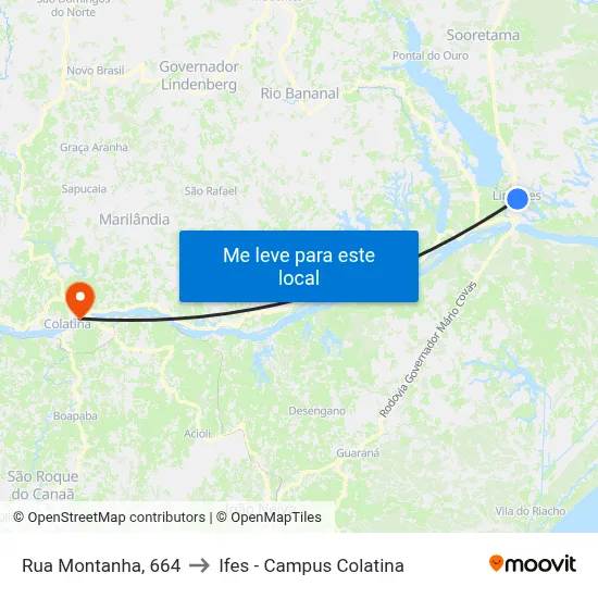 Rua Montanha, 664 to Ifes - Campus Colatina map