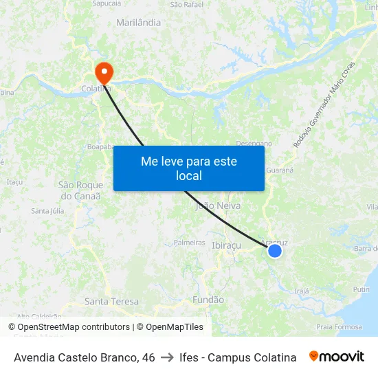 Avendia Castelo Branco, 46 to Ifes - Campus Colatina map