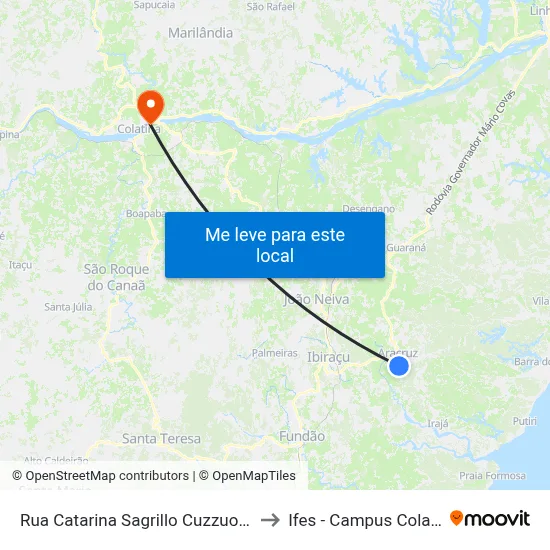 Rua Catarina Sagrillo Cuzzuol, 163 to Ifes - Campus Colatina map