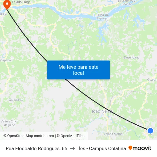 Rua Flodoaldo Rodrigues, 65 to Ifes - Campus Colatina map
