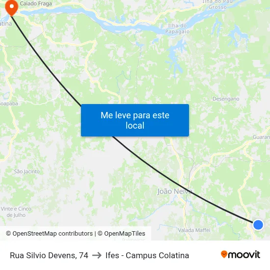 Rua Silvio Devens, 74 to Ifes - Campus Colatina map