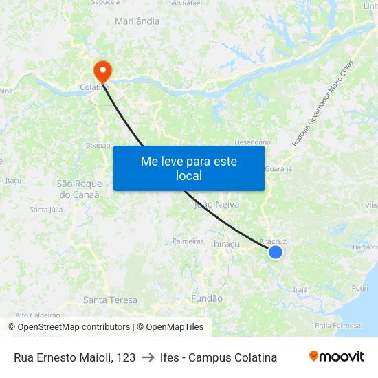 Rua Ernesto Maioli, 123 to Ifes - Campus Colatina map